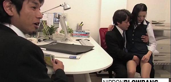  The new office intern gets initiated with a blowbang